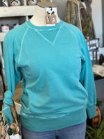 Women's Turquoise Pigment Dyed French Terry Pullover with Pockets