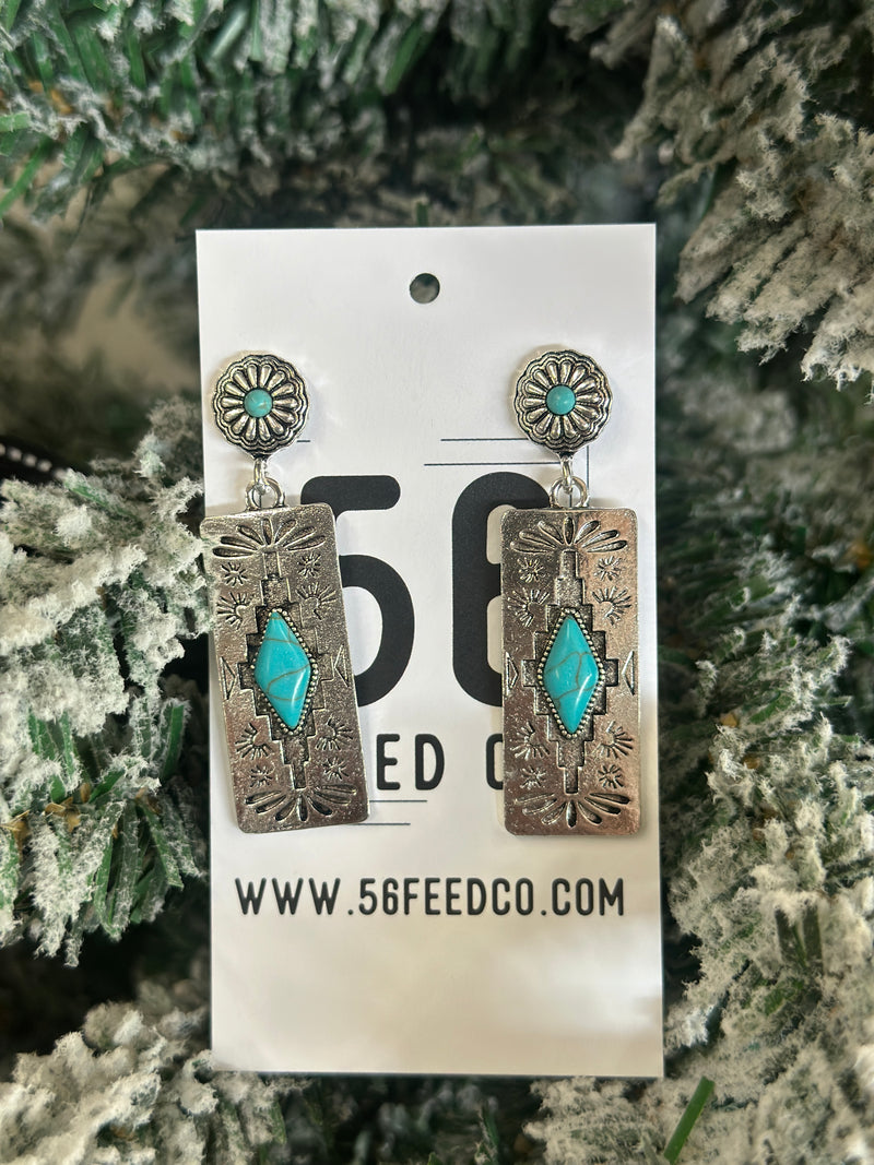 Earring | Turquoise Rectangular Alloy Pendant Earrings