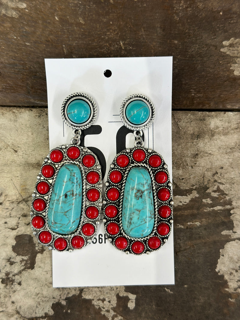 Earring | Turquoise + Red Synthetic Stone Post Earrings