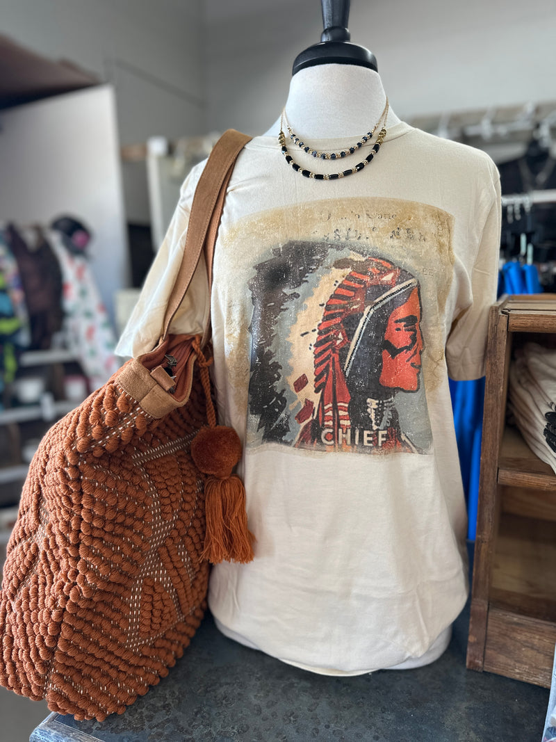 Women's Indian Chief Cream Crew Neck T-Shirt