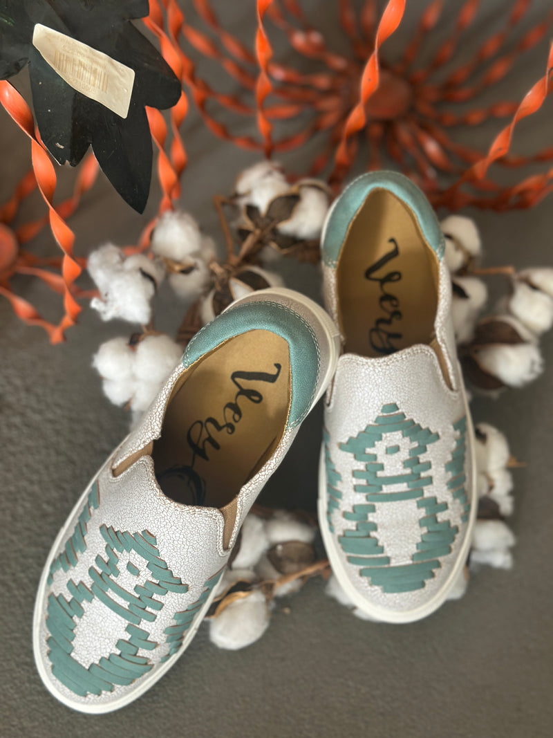 Very G | Marian Cream Turquoise Aztec Slip On Sneaker