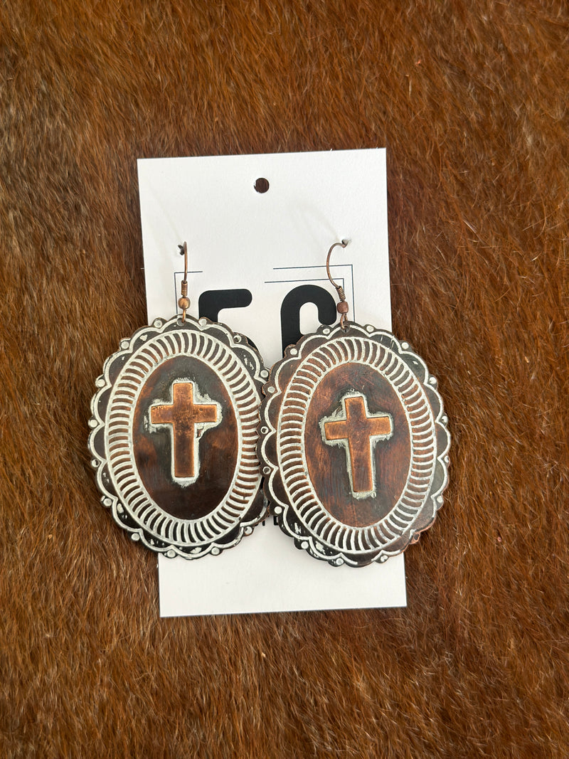 Earring | Western Copper Cross Concho Style Earring