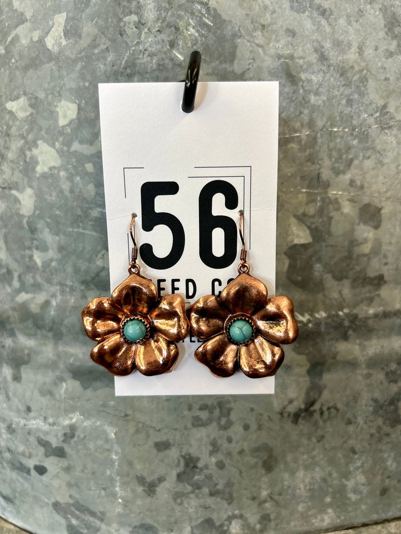 Earring | Western Floral Copper & Turquoise Dangle