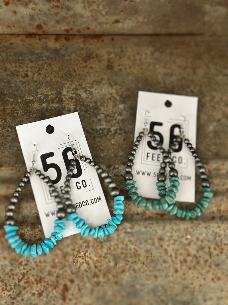 Earring | Western Silver Navajo Pearl with Stone Chips