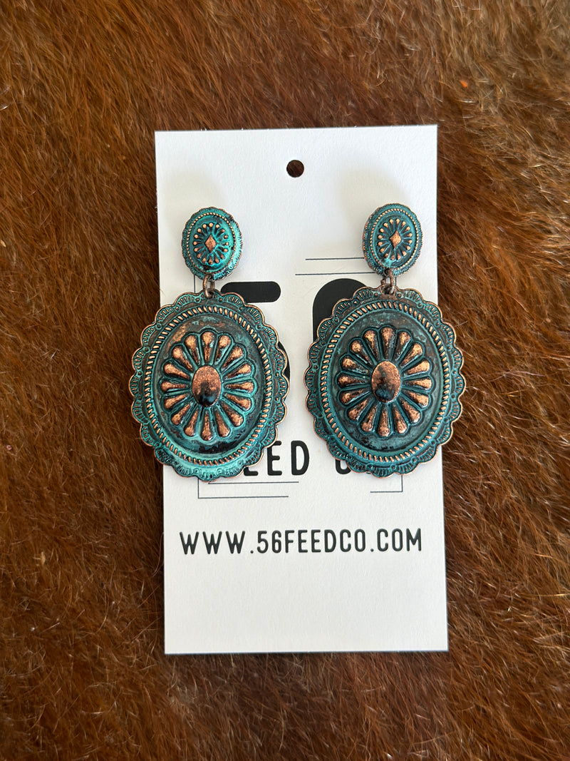 Earring | Western Turquoise + Copper Circle Double Concho Earring