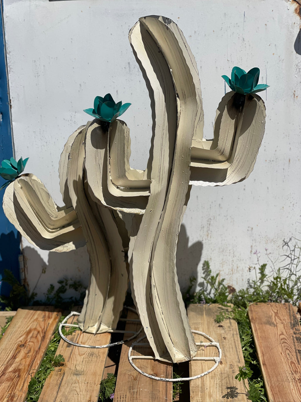 Curvy Cactus Metal Art - White