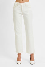 Risen Jeans | White Tummy Control Mid-Rise Ankle Straight Jeans