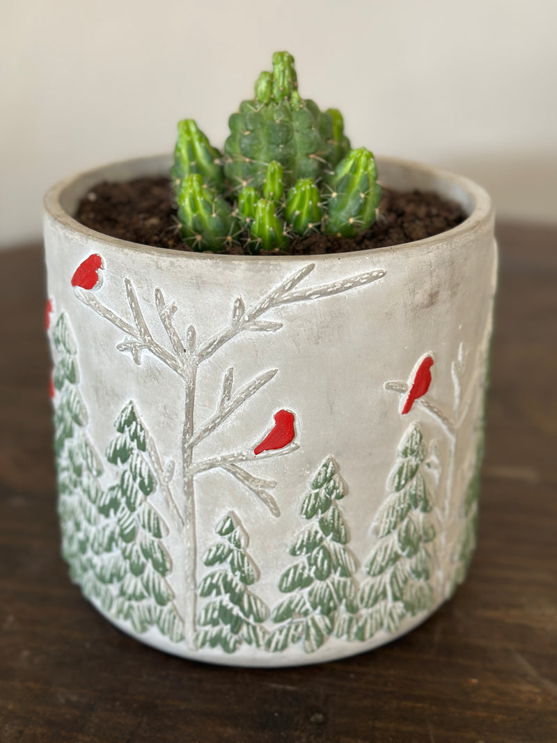 Winter Forest with Cardinals Planter