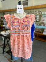 Women's Apricot Embroidered Short Sleeve Top