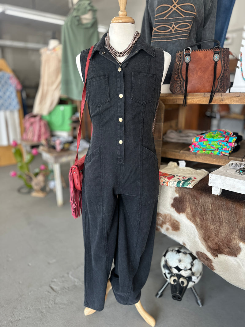 Women's Ash Black Sleeveless Jumpsuit