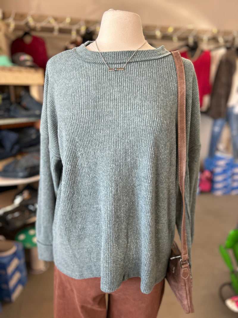 Women's Ash Jade Brushed Ribbed Hacci Drop Should Sweater