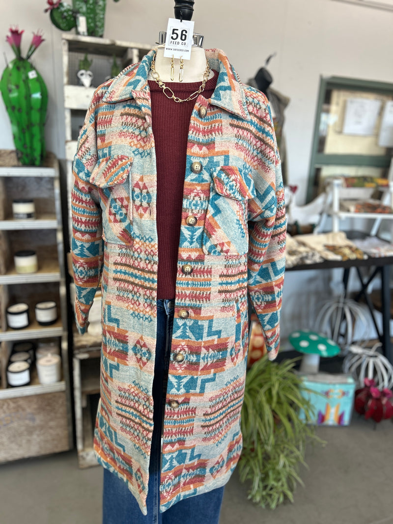 Women's Aztec + Plaid Printed Shacket Coat