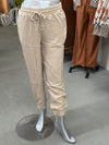Women's Beige Drawstring Joggers with Ruched Ankle Cuffs