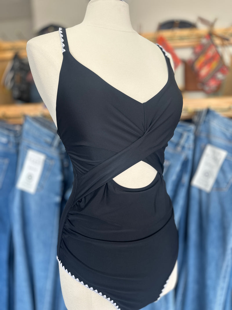 Women's Black One Piece Swimsuit with Cutout