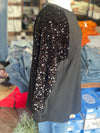 Women's Black Sequin Contrast Bishop Long Sleeve Top