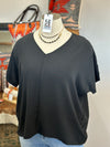 Women's Black Woven Airflow V-Neck Top