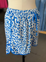 Women's Blue Leopard Elastic Waist Casual Short