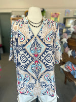 Women's Boho Abstract Notch Sleeve V-Neck Blouse