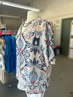 Women's Boho Abstract Notch Sleeve V-Neck Blouse