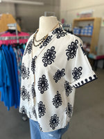 Women's Boho Geometric Print Short Sleeve V-Neck Blouse