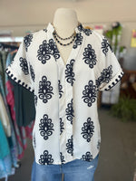 Women's Boho Geometric Print Short Sleeve V-Neck Blouse