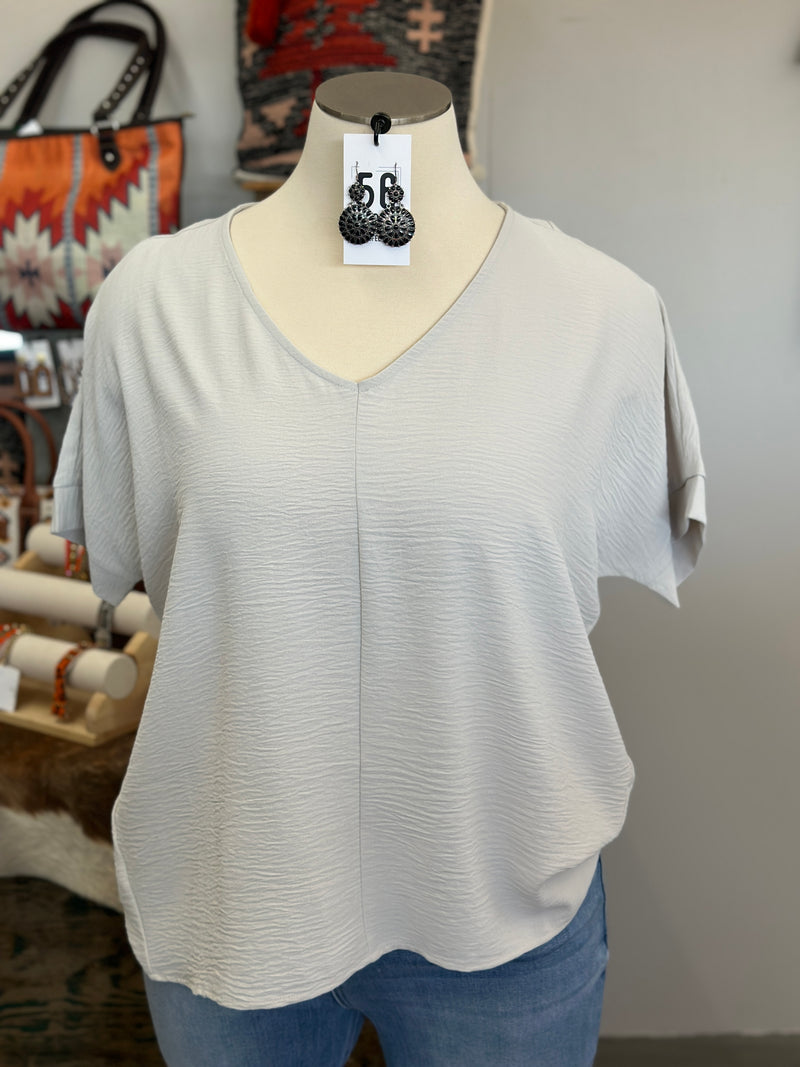 Women's Bone Woven Airflow V-Neck Top