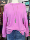 Women's Bright Mauve Ribbed Hacci Drop Shoulder Sweater