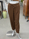 Women's Brown Drawstring Joggers with Ruched Ankle Cuffs