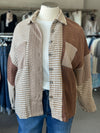 Women's Brown + Ivory Contrast Houndstooth Patchwork Shacket