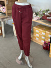 Women's Burgundy Drawstring Joggers with Ruched Ankle Cuffs