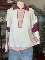 Women's Burgundy Loose Fit Collared Gameday Pullover