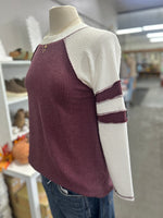 Women's Burgundy Rib Tunic with Contrast Sleeves