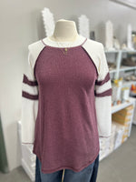 Women's Burgundy Rib Tunic with Contrast Sleeves