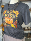 Women's Charcoal Pumpkin Floral Crew Neck Tee