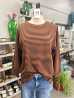 Women's Chocolate Striped French Terry Casual Knit Top