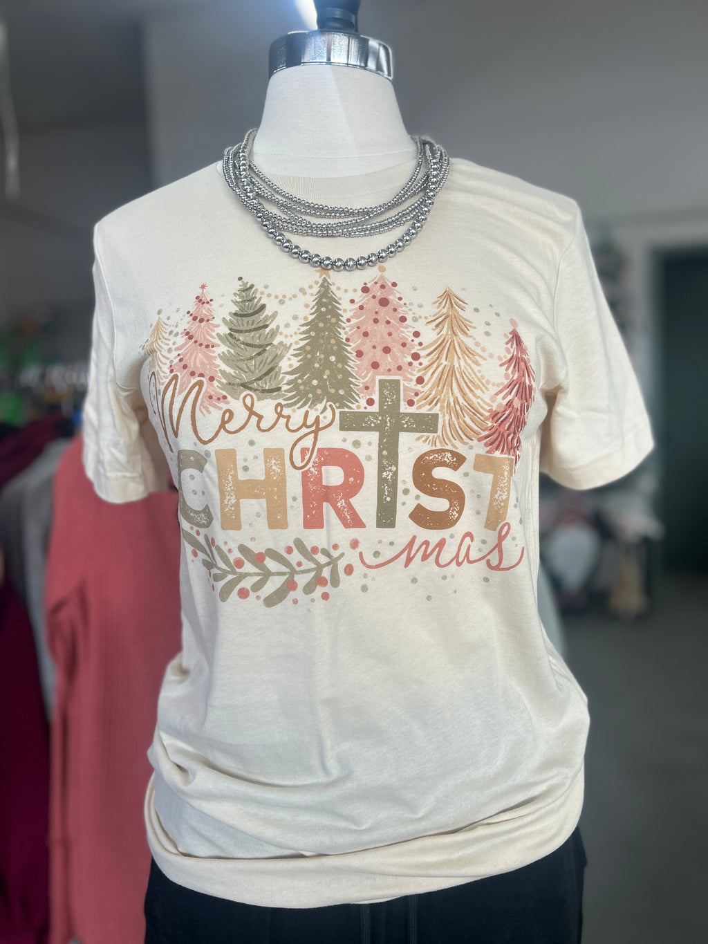 Women's Christian Merry CHRISTmas Cream Crew Neck T-shirt