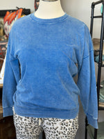 Women's Classic Blue French Terry Washed Pullover Sweatshirt