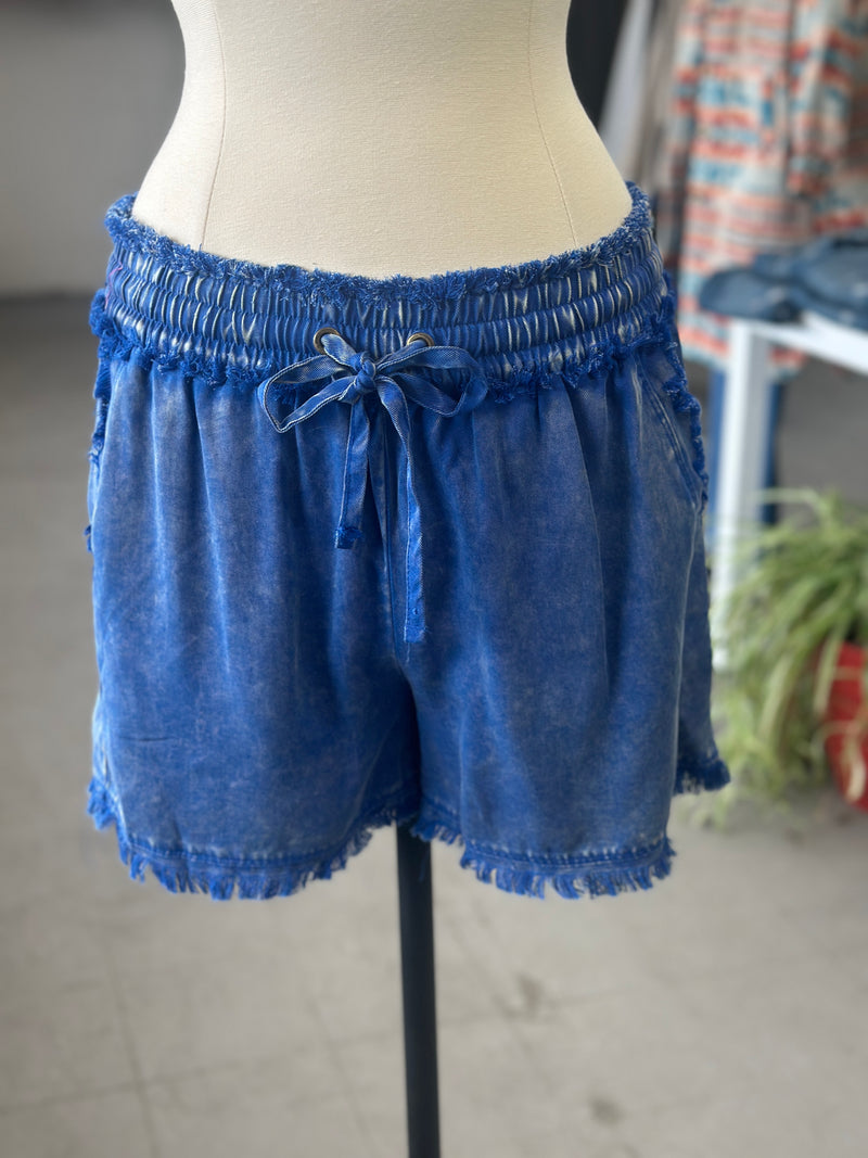 Women's Classic Blue Tencel Mineral Washed Shorts