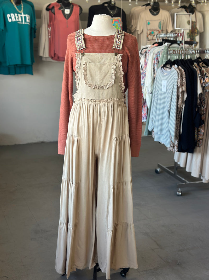 Women's Coco Lace Trim Tiered Sleeveless Jumpsuit