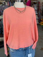 Women's Coral Ribbed Dolman Long Sleeve Sweater