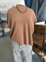 Women's Deep Camel Viscose Mock Neck Short Sleeve Boxy Sweater