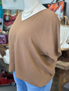 Women's Deep Camel Woven Airflow V-Neck Top