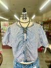 Women's Denim Crop Top with Ruching Detail