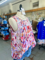 Women's Embroidered Print Tank Top with Round Neckline