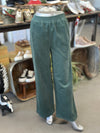Women's Gray Green Corduroy High-Waisted Wide Leg Pants