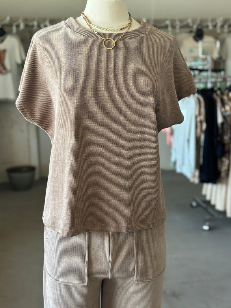 Women's Khaki Corduroy Short Sleeve Top
