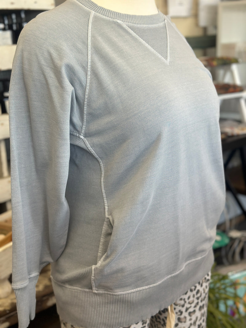 Women's Light Grey Pigment Dyed French Terry Pullover with Pockets