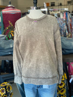 Women's Mocha Acid Wash French Terry Exposed Seam Sweatshirt