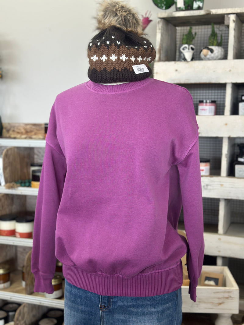 Women's Light Plum Pigment Dyed Fleece Oversized Pullover Sweatshirt