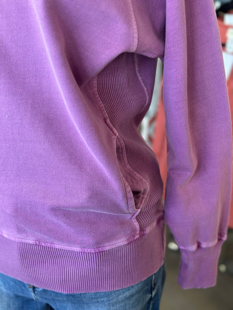 Women's Light Plum Pigment Dyed French Terry Pullover with Pockets